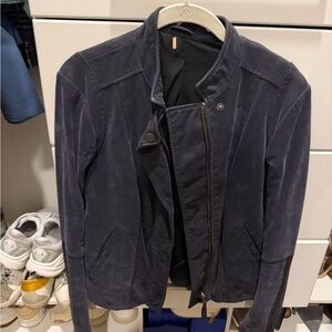 Stylish Suede Dark Blue Jacket